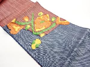 手織り真綿紬抽象花模様織出し名古屋帯